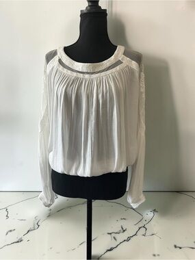 FREE PEOPLE XS white embroidered lace sheer romantic boho blouse